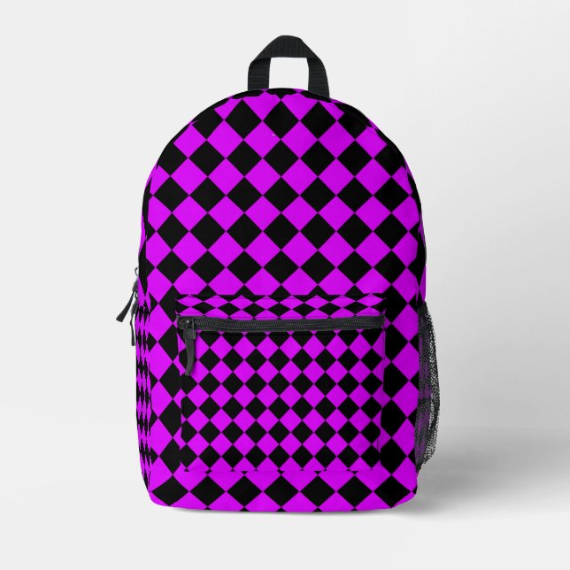 Sac À Dos Imprimé Motif Diamond de damier noir violet (Recto)