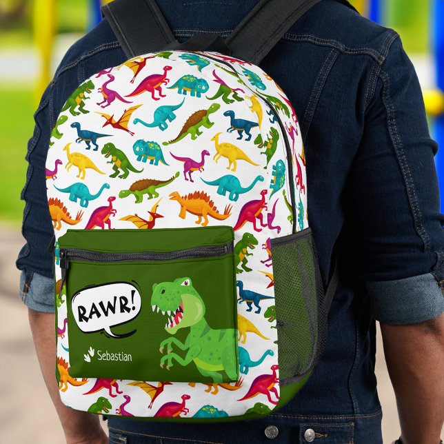 Sac À Dos Imprimé Motif Dinosaure coloré avec le nom T-Rex Green (Créateur téléchargé)