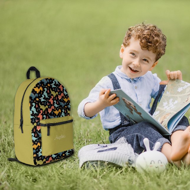 Sac À Dos Imprimé Motif dinosaure noir jaune lime nom  (Créateur téléchargé)