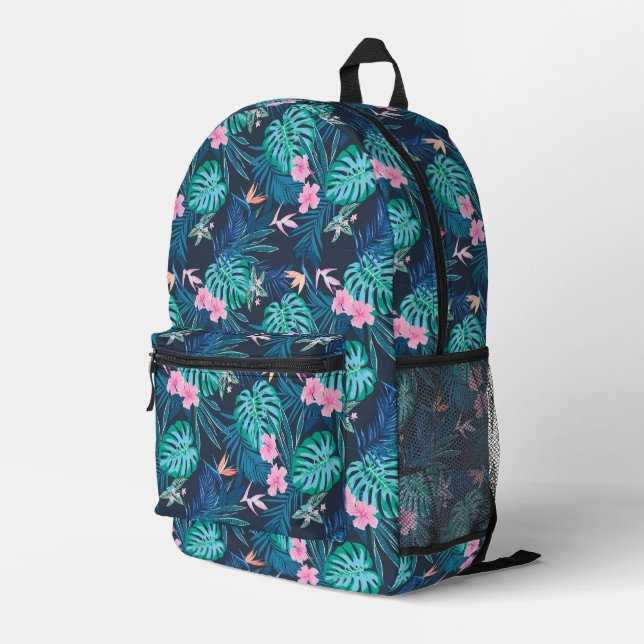 Sac À Dos Imprimé Motif du Jardin des Fleurs Tropicales Bleues (Coin arrière droit)