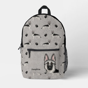 Sac À Dos Imprimé Motif et nom de Berger Allemand Silver Sable