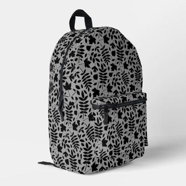 Sac À Dos Imprimé Motif Feuille tombé noir sur gris (Coin arrière gauche)