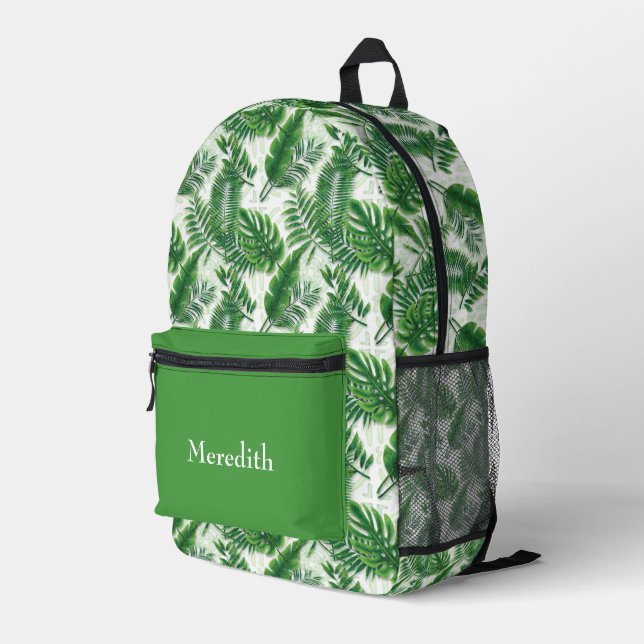 Sac À Dos Imprimé Motif Feuille tropical vert personnalisé (Coin arrière droit)