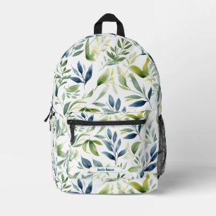 Sac À Dos Imprimé Motif Feuille vert et bleu Aquarelle