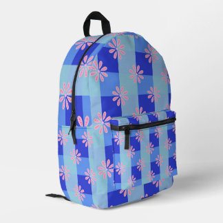 Sac À Dos Imprimé Motif floral à carreaux bleu pastel