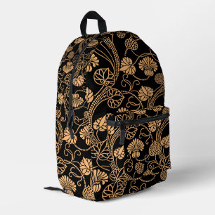 Sac À Dos Imprimé Motif floral antique orange sur fond noir