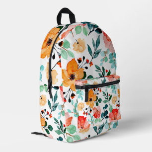 Sac À Dos Imprimé Motif floral aquarelle vibrant orange bleu