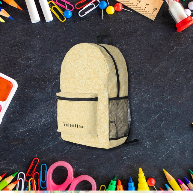 Sac À Dos Imprimé Motif floral blanc et jaune Monogramme moderne (Créateur téléchargé)