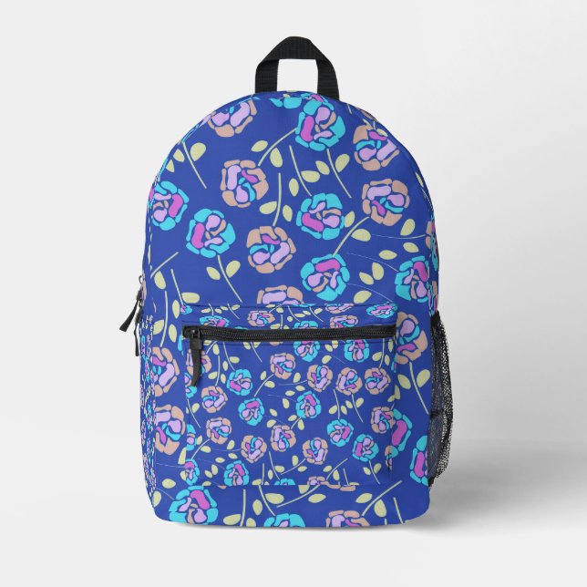 Sac À Dos Imprimé Motif floral bleu et violet (Recto)