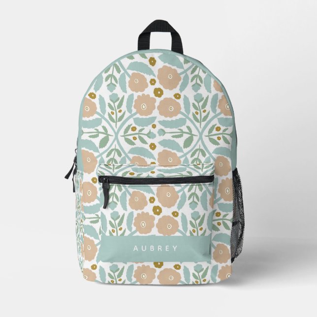 Sac À Dos Imprimé Motif floral bleu rétro (Recto)