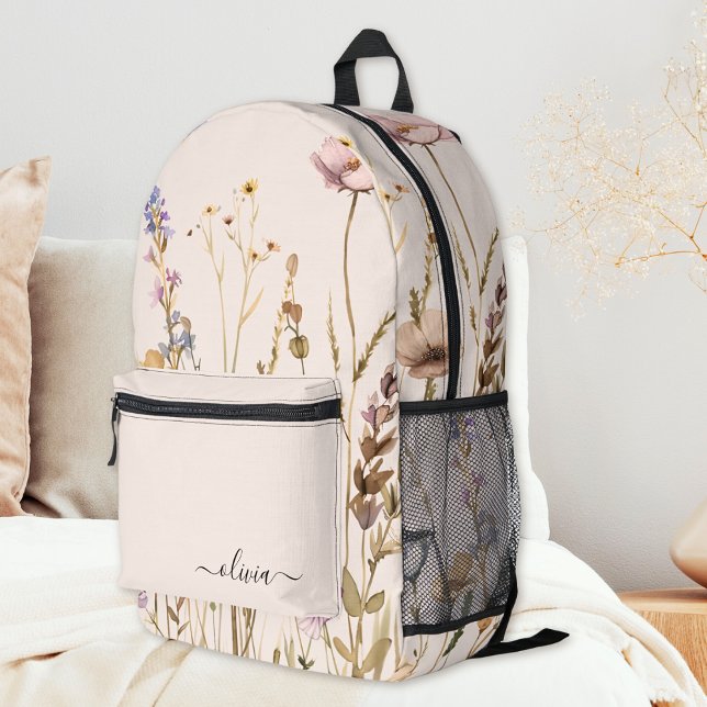 Sac À Dos Imprimé Motif floral chic Nom de script personnalisé Fleur (Créateur téléchargé)