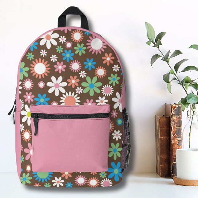 Sac À Dos Imprimé Motif Floral Cute Daisy (Cute Groovy Brown Blue Green Retro Daisy Floral Printed Backpack)