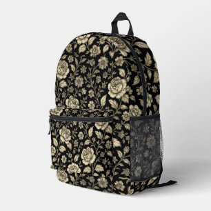 Sac À Dos Imprimé Motif floral de rose dorée vintage sur fond noir