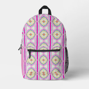 Sac À Dos Imprimé Motif floral géométrique rose et or chic