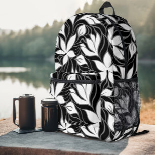 Sac À Dos Imprimé Motif floral moderne noir blanc Cool Fleurs