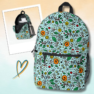 Sac À Dos Imprimé Motif floral orange Tourbillon Baie sur Turquoise