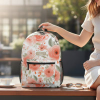 Motif Floral Peach Watercolor Nom personnalisé
