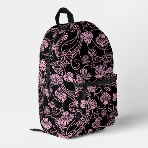 Sac À Dos Imprimé Motif floral rétro rose sur noir