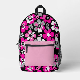 Sac À Dos Imprimé Motif floral rose gris blanc noir