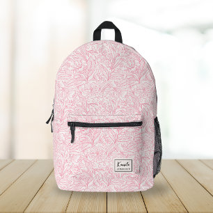 Sac À Dos Imprimé Motif floral rose vintage Nom de script personnali