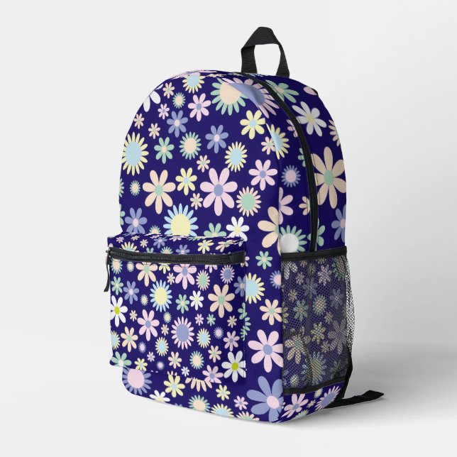 Sac À Dos Imprimé Motif floral sur fond bleu (Coin arrière droit)