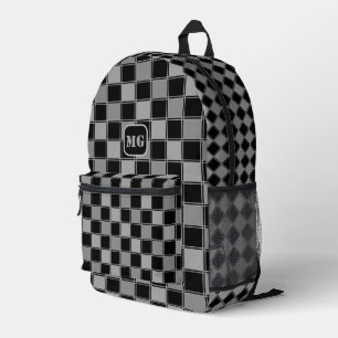 Sac À Dos Imprimé Motif géométrique à damiers noir et gris rétro