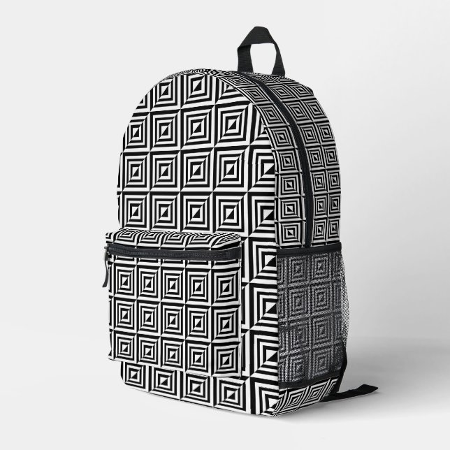 Sac À Dos Imprimé Motif géométrique noir et blanc (Coin arrière droit)