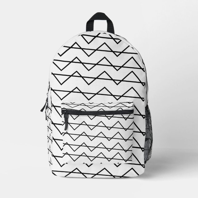 Sac À Dos Imprimé Motif géométrique noir et blanc à rayures Chevron (Recto)