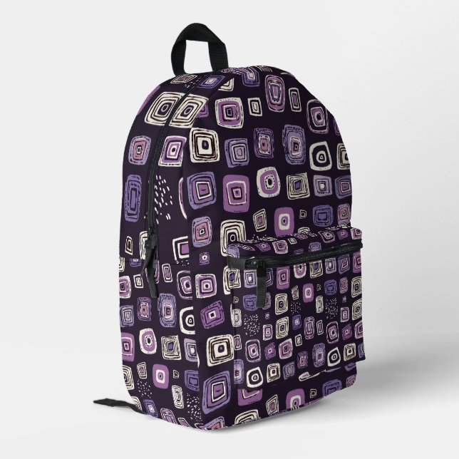 Sac À Dos Imprimé Motif géométrique rétro violet (Coin arrière gauche)