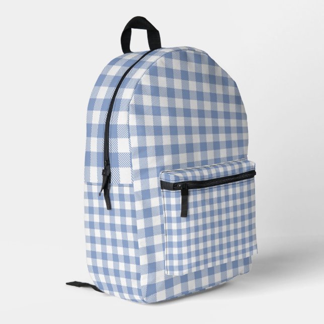Sac À Dos Imprimé Motif Gingham Bleu Clair Imprimé Carreaux Classiqu (Coin arrière gauche)