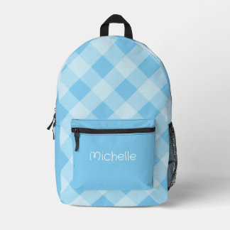 Sac À Dos Imprimé Motif Gingham Bleu Nom Personnalisé 