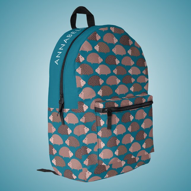 Sac À Dos Imprimé Motif hérisson (Cute kids hedgehog pattern backpack with custom name or choice of text. Perfect for back to school.)