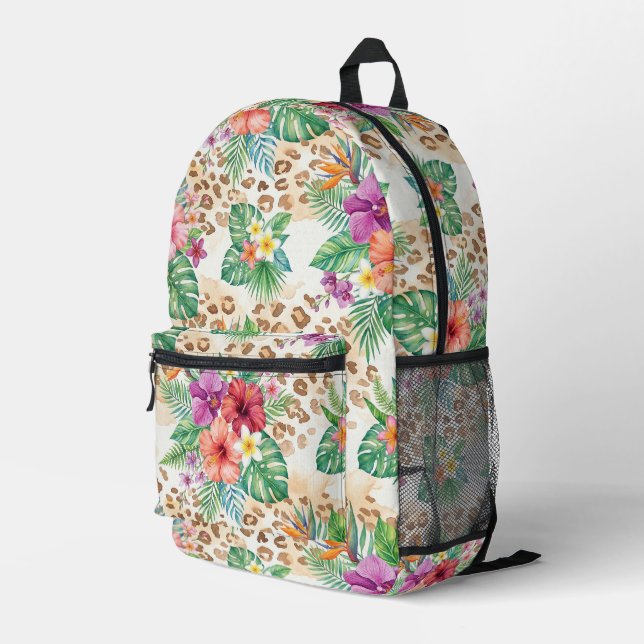 Sac À Dos Imprimé Motif Imprimé Léopard Floral Tropical (Coin arrière droit)
