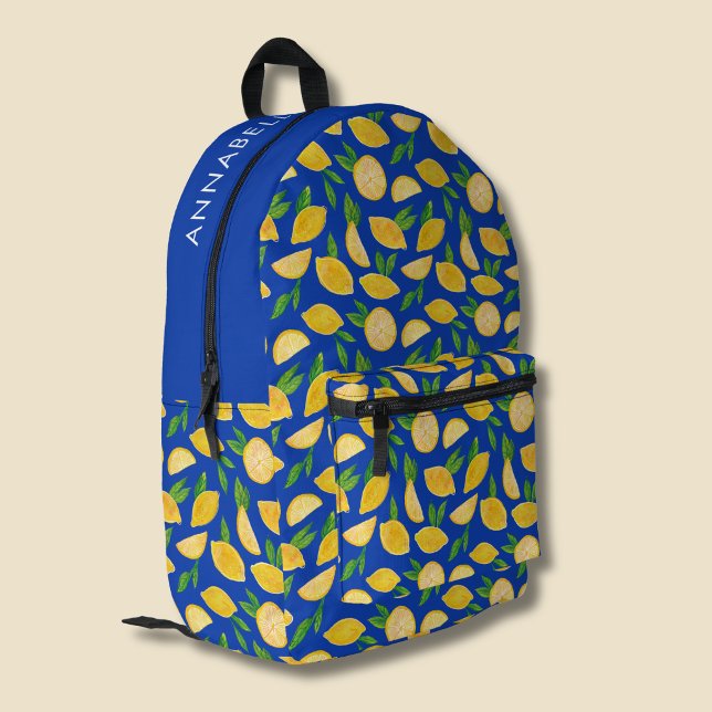 Sac À Dos Imprimé Motif Lemon méditerranéen (Citrus Lemon personalized blue backpack )