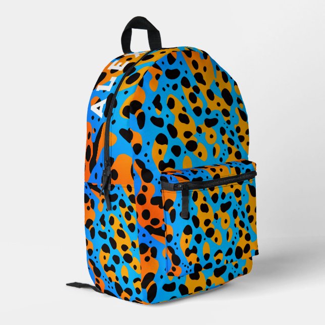 Sac À Dos Imprimé Motif Léopard Dégradé de Couleurs Tendances et Nom (Coin arrière gauche)