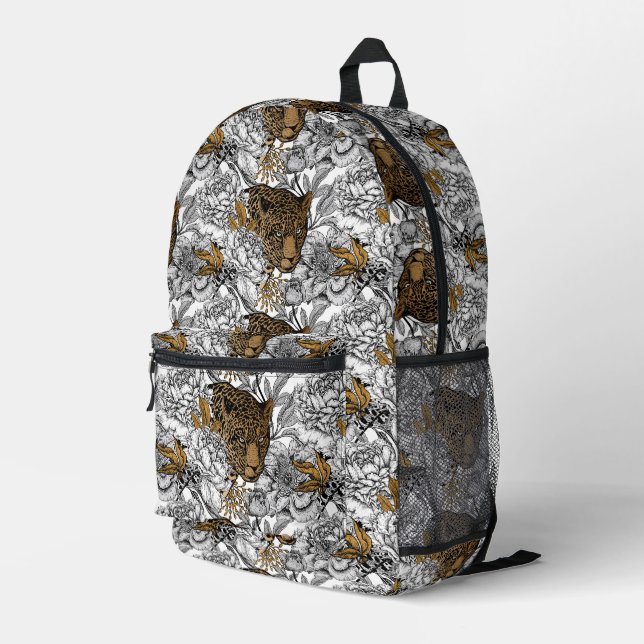 Sac À Dos Imprimé Motif Leopard & Peonies (Coin arrière droit)