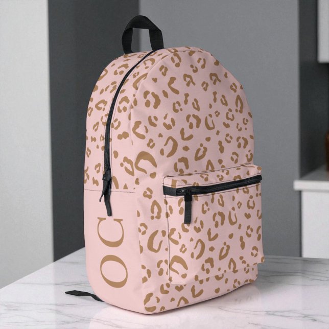 Sac À Dos Imprimé Motif Léopard Rose Monogrammé Filles Mignonnes Fém (Monogram Pink Leopard Pattern Cute Girly Girls Printed Backpack)