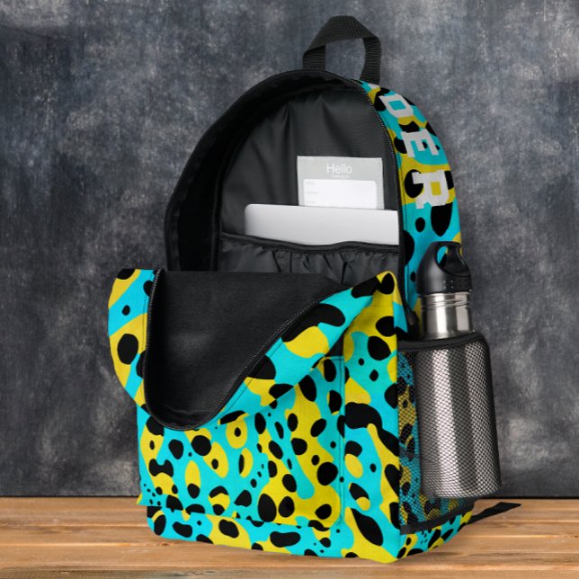 Sac À Dos Imprimé Motif Léopard Turquoise Tendance Chic Et Nom (Créateur téléchargé)