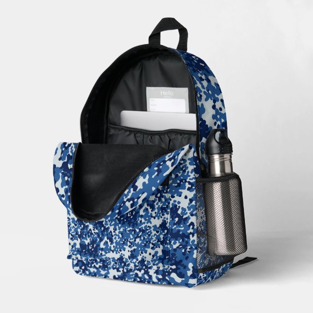 Sac À Dos Imprimé Motif Militaire Bleu Numérique (Coin arrière droit (ouvert))