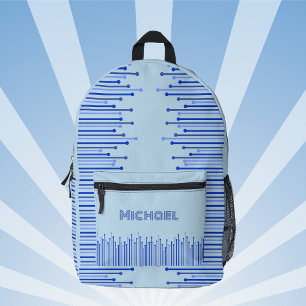 Sac À Dos Imprimé Motif moderne à rayures sur bleu pâle, personnalis