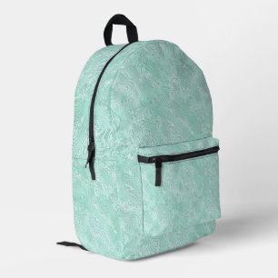 Sac À Dos Imprimé Motif Moire en Soie Marbrée en Vert Froid