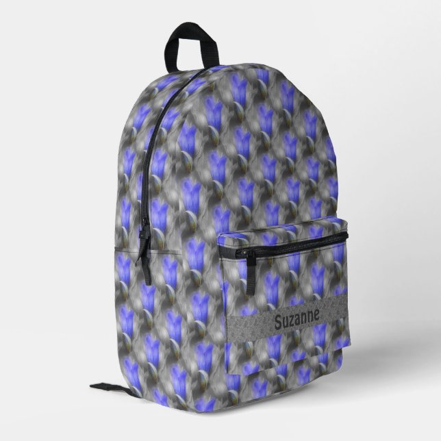 Sac À Dos Imprimé Motif naturel Gentien bleu personnalisé (Coin arrière gauche)