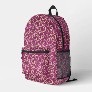 Sac À Dos Imprimé Motif or et rose pourpre Damas mou Monogramme