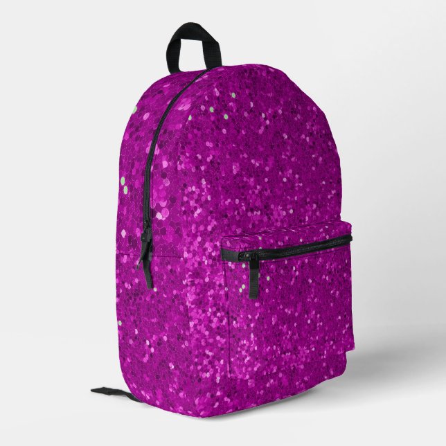 Sac À Dos Imprimé Motif Pailleté Faux Glitter Rose Profond (Coin arrière gauche)