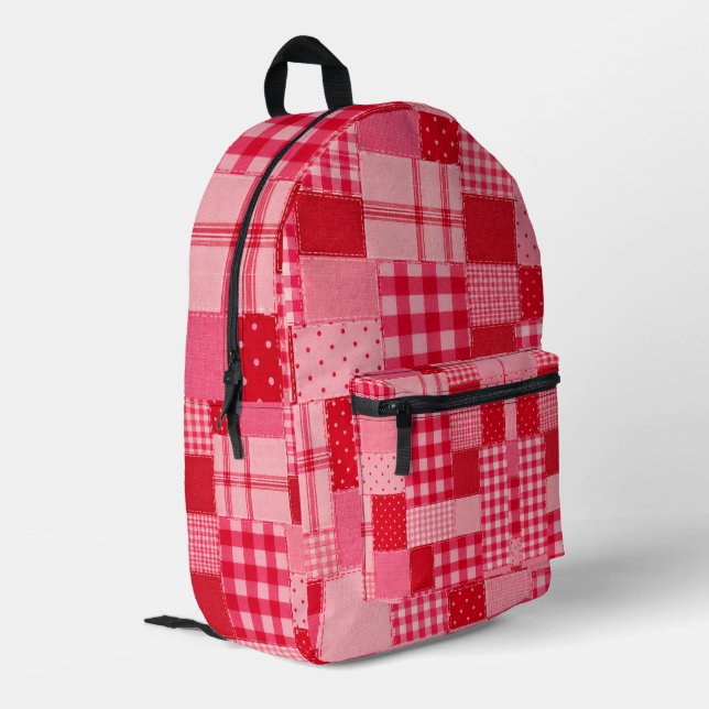 Sac À Dos Imprimé Motif patchwork rose rouge (Coin arrière gauche)