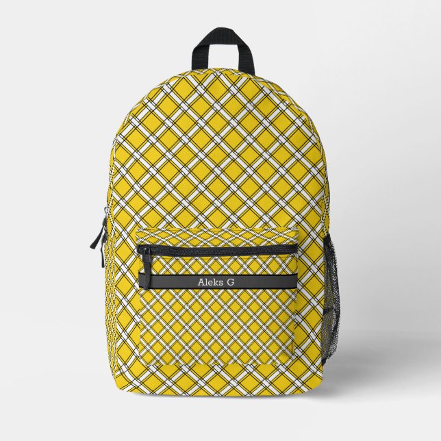Sac À Dos Imprimé Motif plaid jaune et blanc (Recto)
