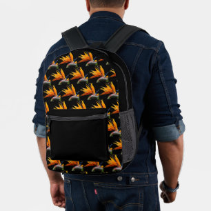 Sac À Dos Imprimé Motif Plante Orange Bird of Paradise sur Noir