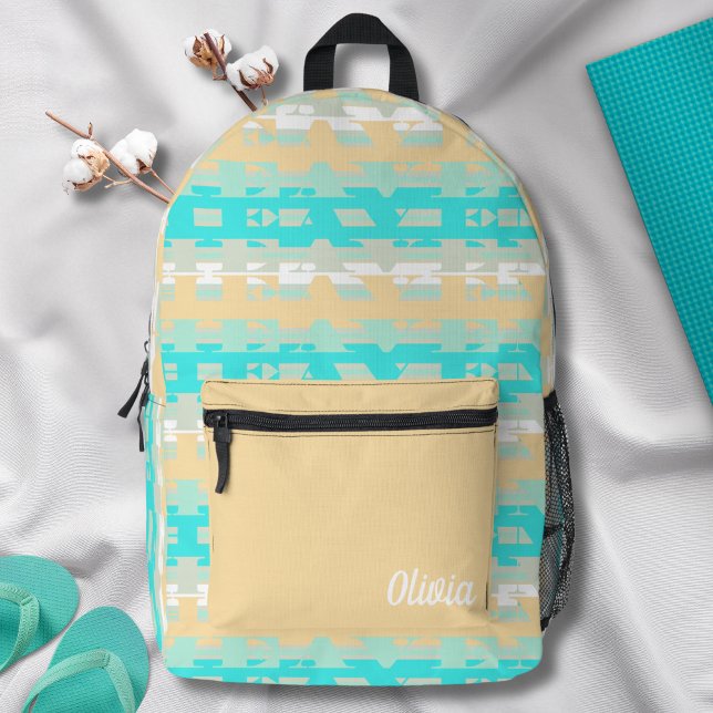Sac À Dos Imprimé Motif rayé turquoise beige pastel doux (Créateur téléchargé)