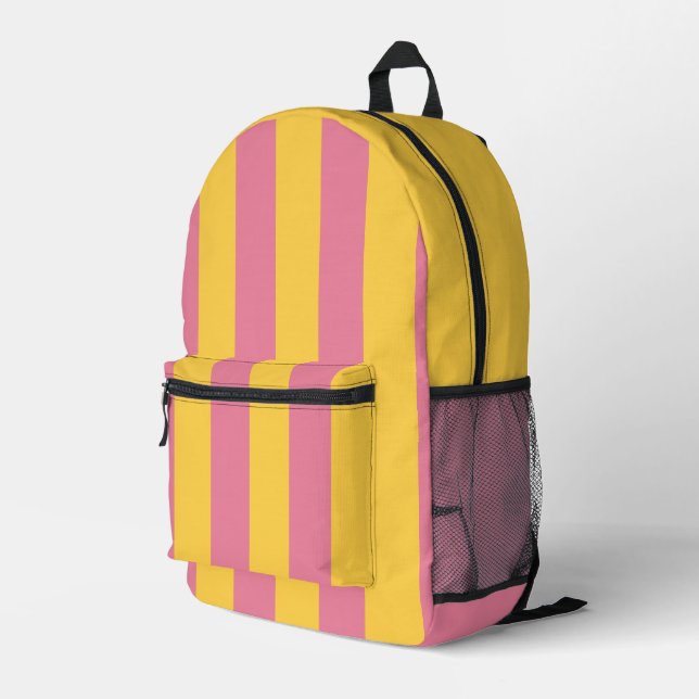 Sac À Dos Imprimé Motif rayé vertical rose et jaune vibrant (Coin arrière droit)