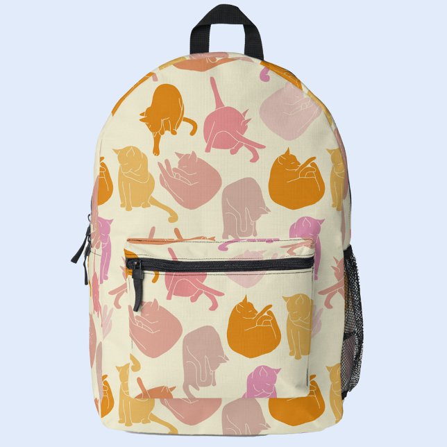 Sac À Dos Imprimé Motif rose orange Peach Chat (Kitty cat pattern peach, orange and pink backpack)